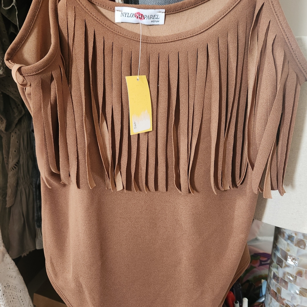 Tan Ruffled Tank Top Bodysuit